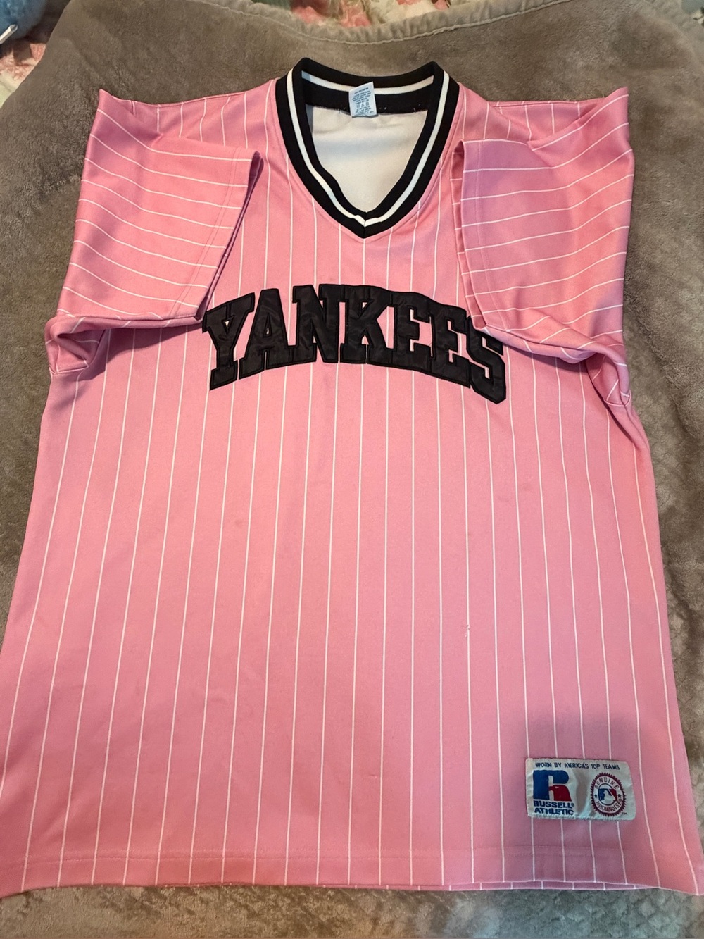 Yankees Pink Pinstripe womans Jersey Top